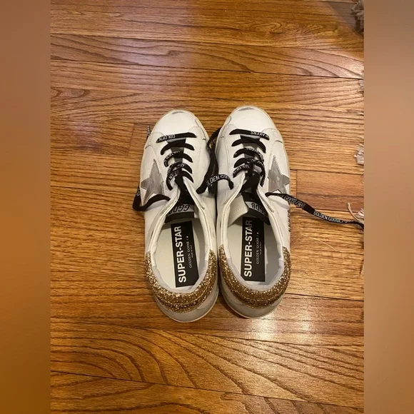 Golden Goose Women's white leather Super-Star with glittery heel tab Size 41 - Picture 8 of 15